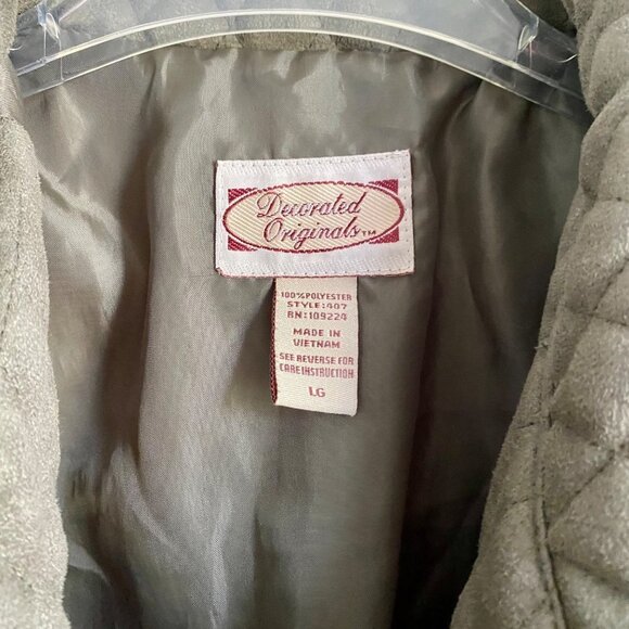 Green Quilted Jacket Coat with Buttons Pockets Decorated Originals Womens Large - Picture 10 of 11